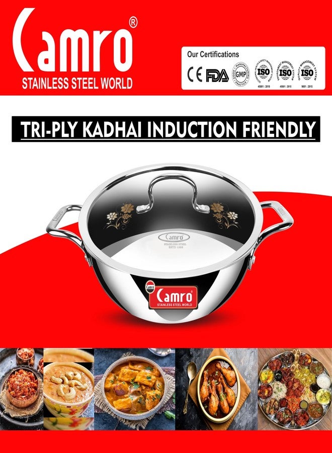 Camro Triply Artisian Kadhai With Lid 32 Cm, 6.7 Liters | kadhai Steel Stainless | Kadhai For Deep Frying | Kadai Induction Base |Kadai For Cooking Stainless Steel | Induction Friendly Dishwasher Safe - Image 4